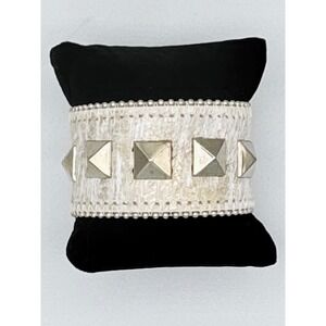 Streets Ahead White Textured Leather Studded Cuff Bracelet Grunge Punk 7 in